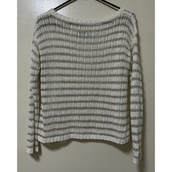 Alice & Olivia Women's Cream/Silver Ethan Metallic Open Knit Sweater - Size Med - Picture 4 of 5